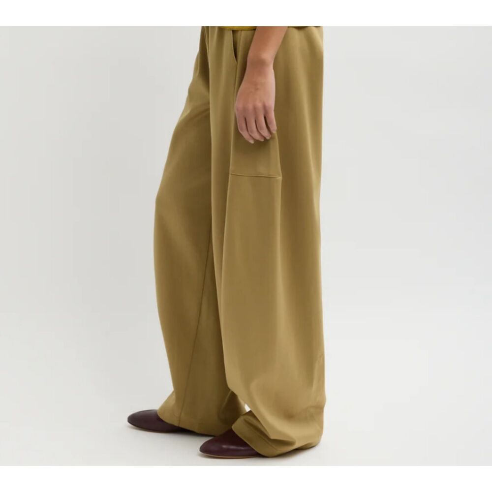 Tibi Active Knit Winslow Pant M Tan Wide Leg Adjustable Hem Snap Fundamentals - Picture 2 of 8